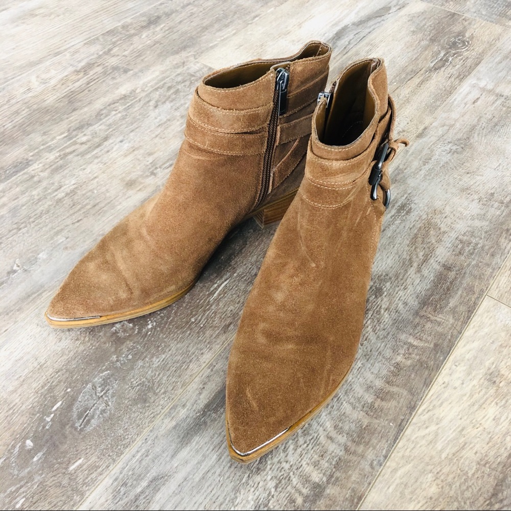 Tan Suede Ankle Booties - Picture 2 of 8